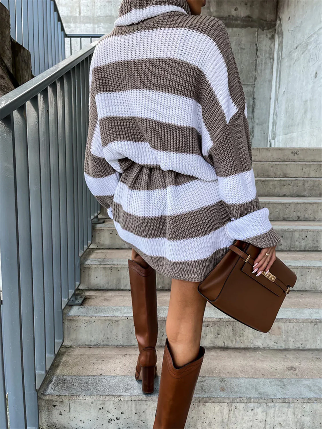 Striped Turtleneck Sweater Dress - Image 6