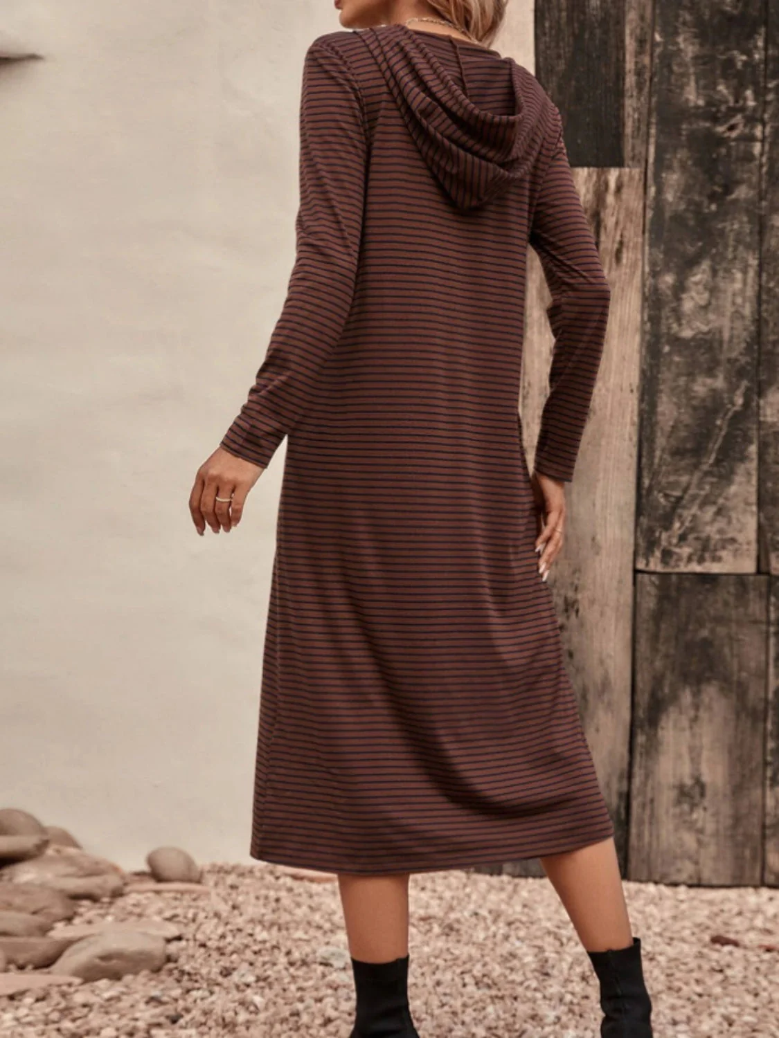 Striped Zip Front Hooded Dress - Image 10