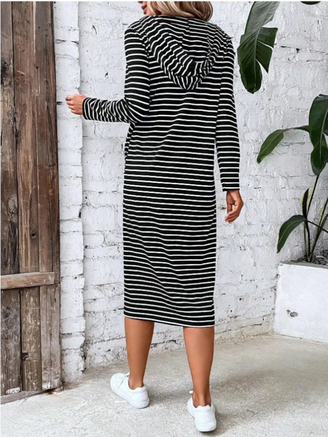Striped Zip Front Hooded Dress - Image 2