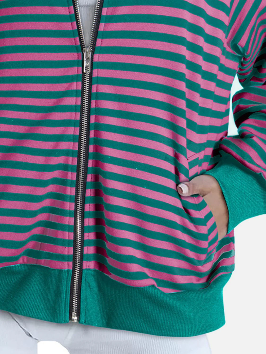 Striped Zip Up Long Sleeve Sweatshirt - Image 5