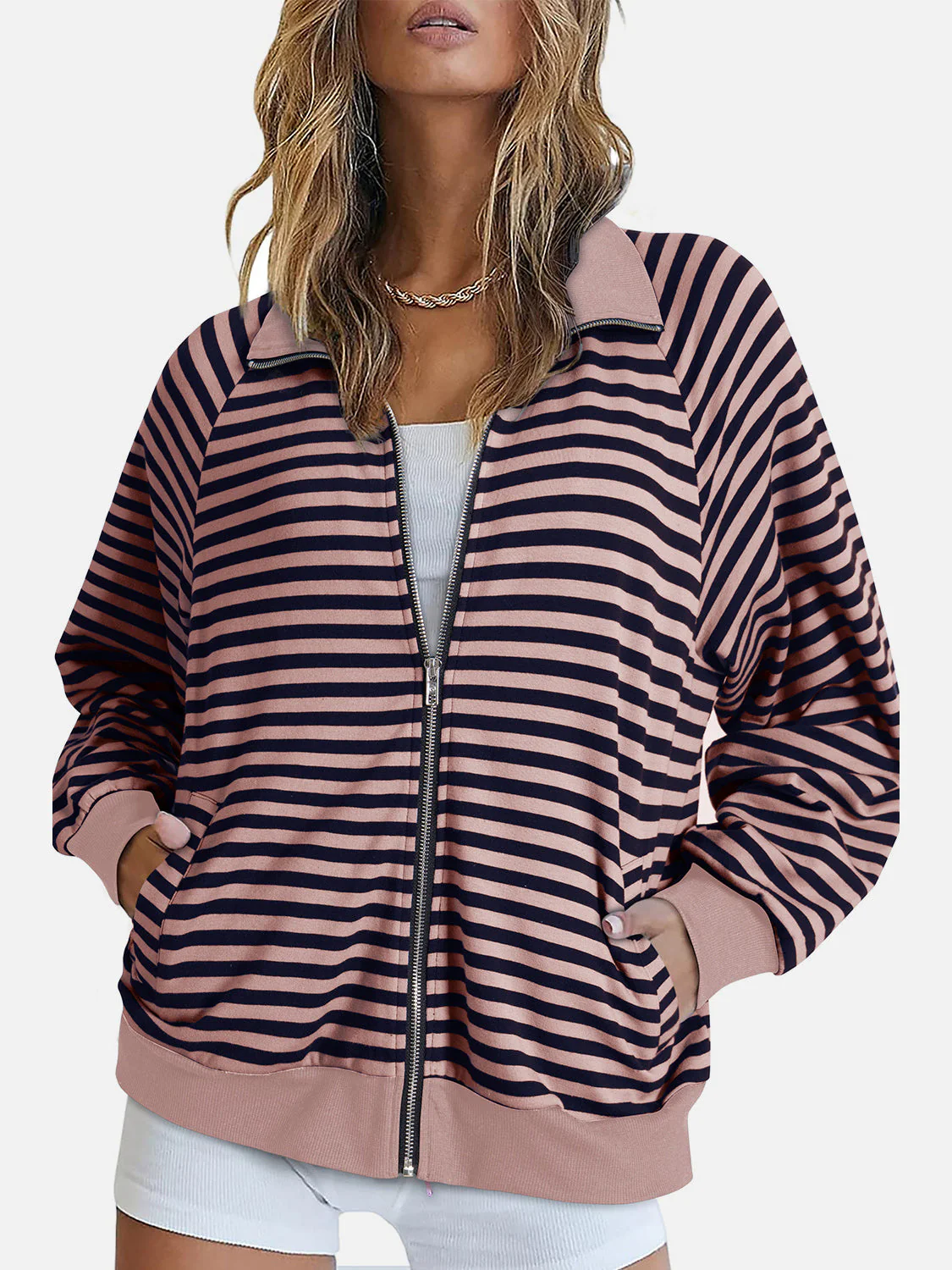 Striped Zip Up Long Sleeve Sweatshirt - Image 7
