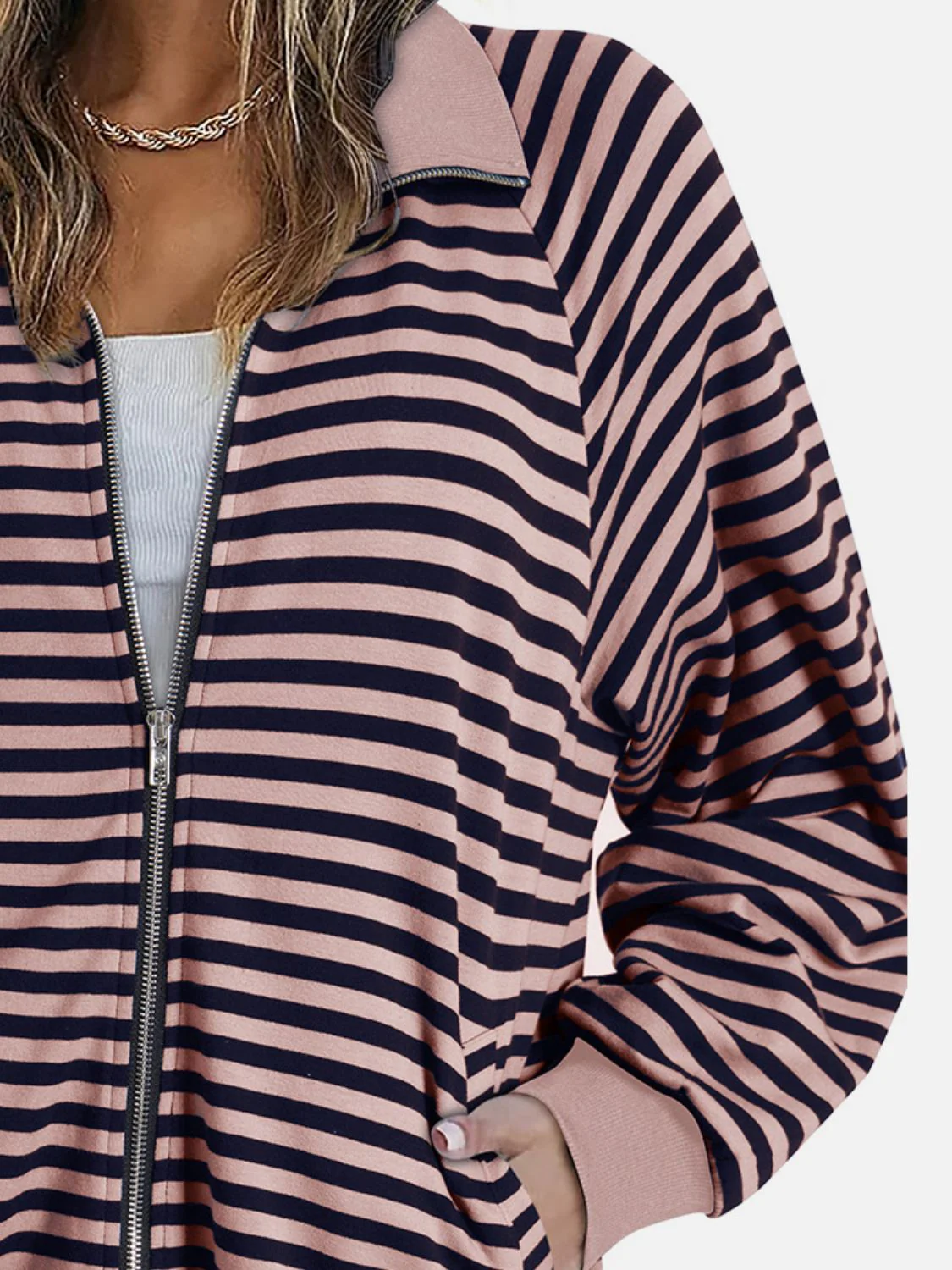 Striped Zip Up Long Sleeve Sweatshirt - Image 9