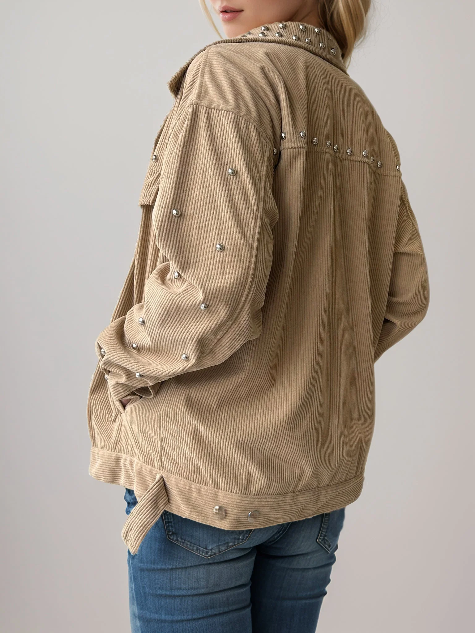 Studded Collared Neck Button Up Jacket - Image 2