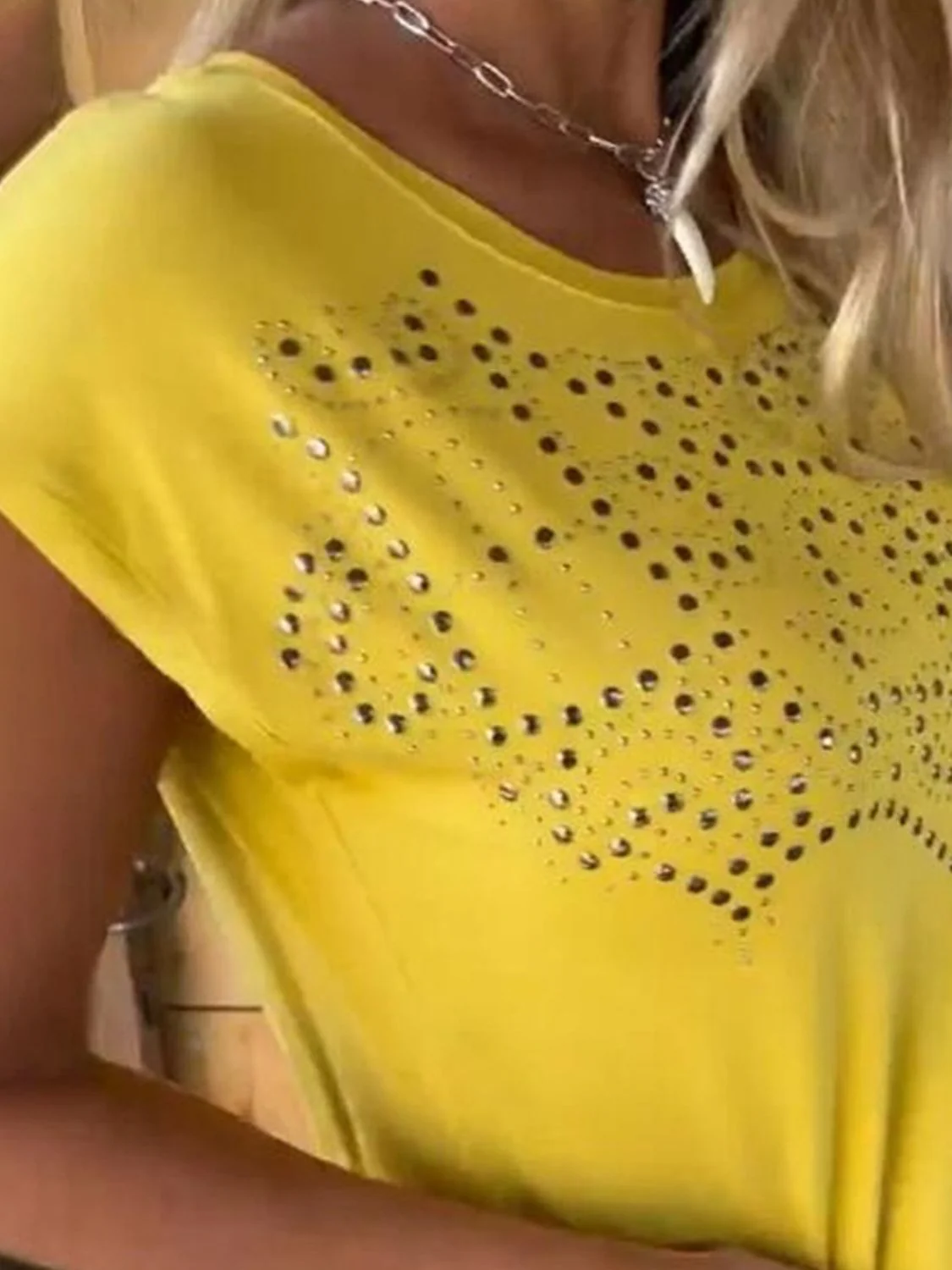 Studded Fringe Round Neck Cap Sleeve T-Shirt - Image 9