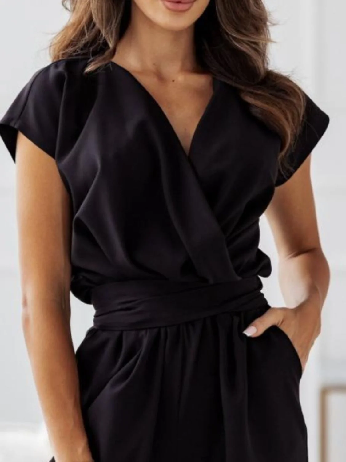 Surplice Cap Sleeve Tie Waist Jumpsuit - Image 6