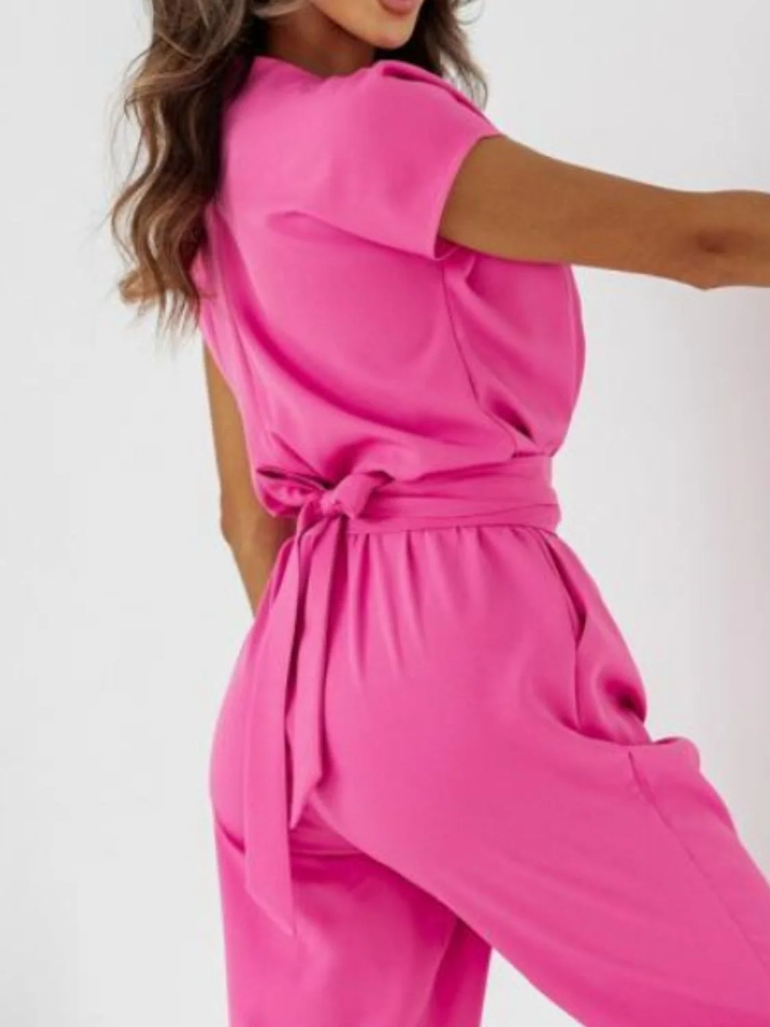 Surplice Cap Sleeve Tie Waist Jumpsuit - Image 9