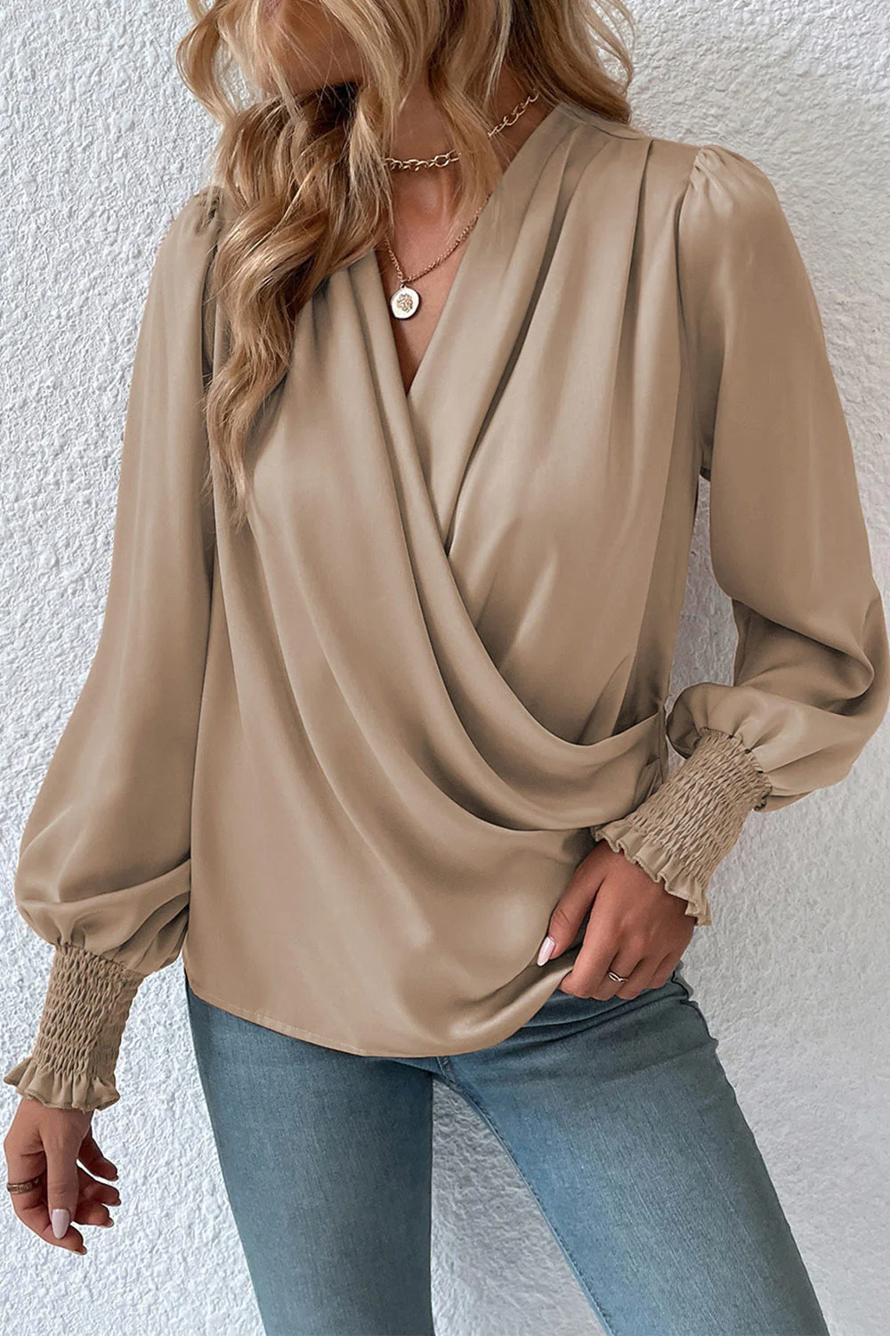 Surplice Neck Lantern Sleeve Blouse - Image 9