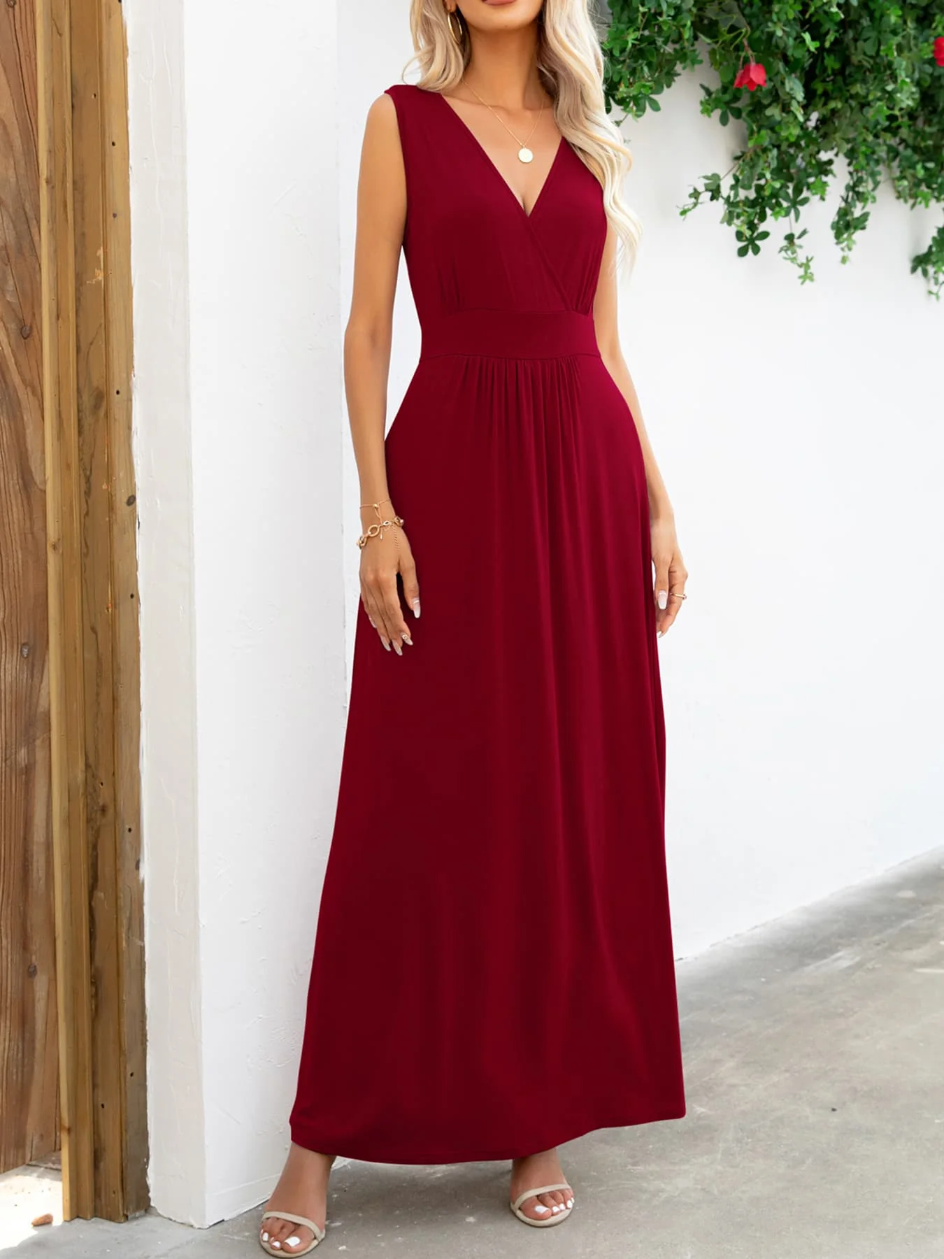 Surplice Neck Sleeveless Maxi Dress - Image 16