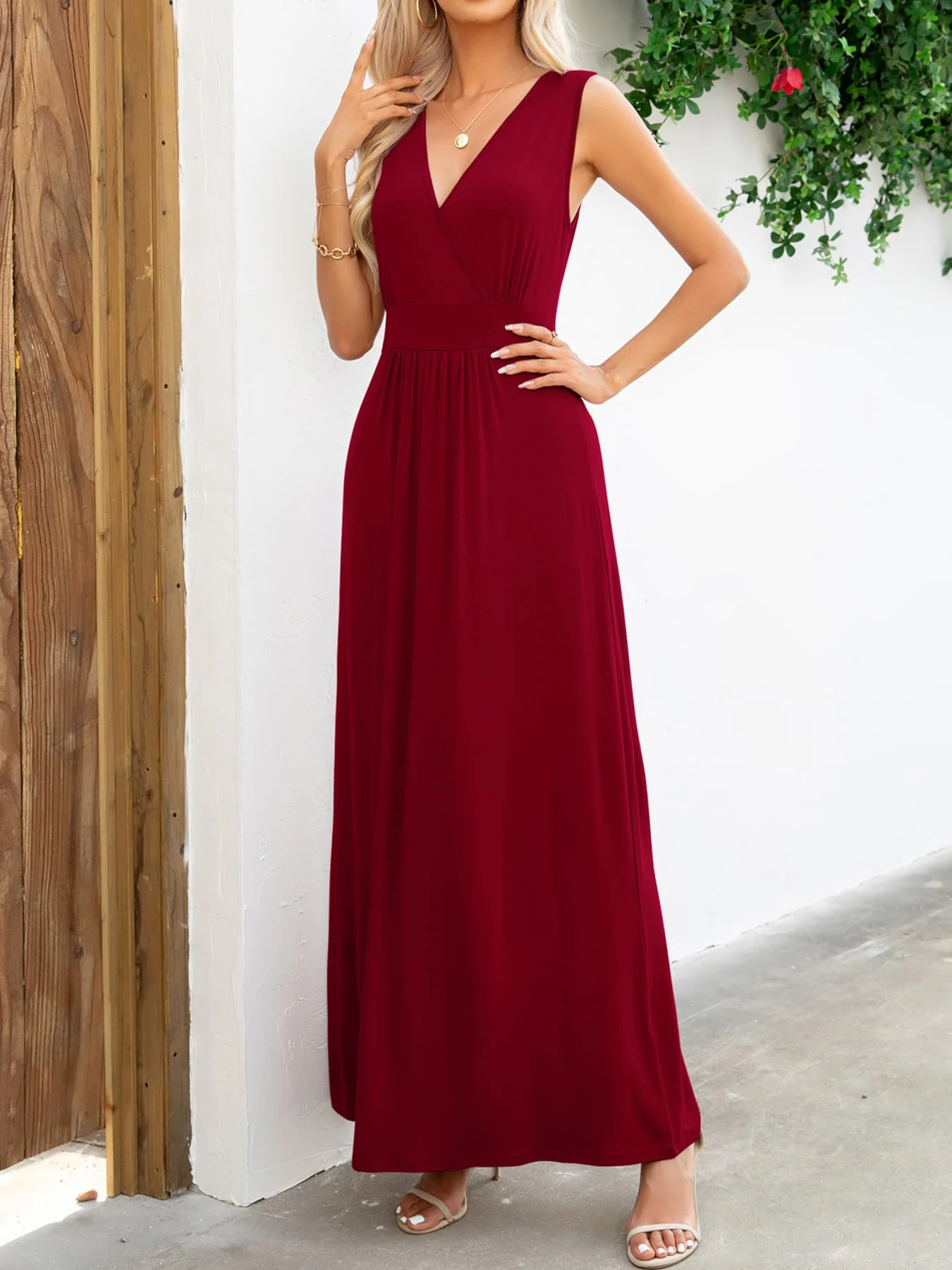 Surplice Neck Sleeveless Maxi Dress - Image 17
