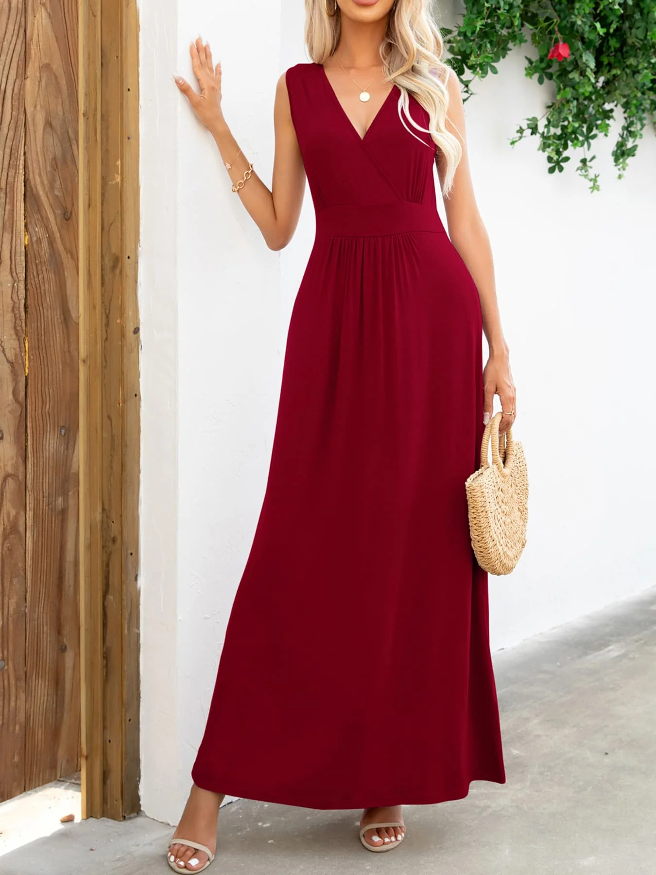 Surplice Neck Sleeveless Maxi Dress - Image 18