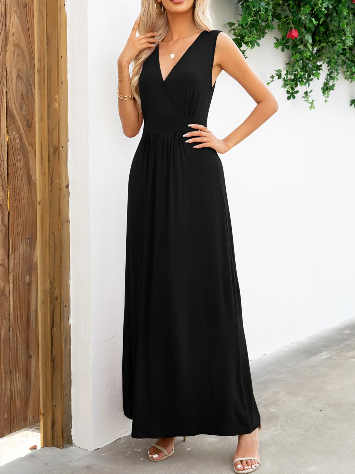 Surplice Neck Sleeveless Maxi Dress - Image 3