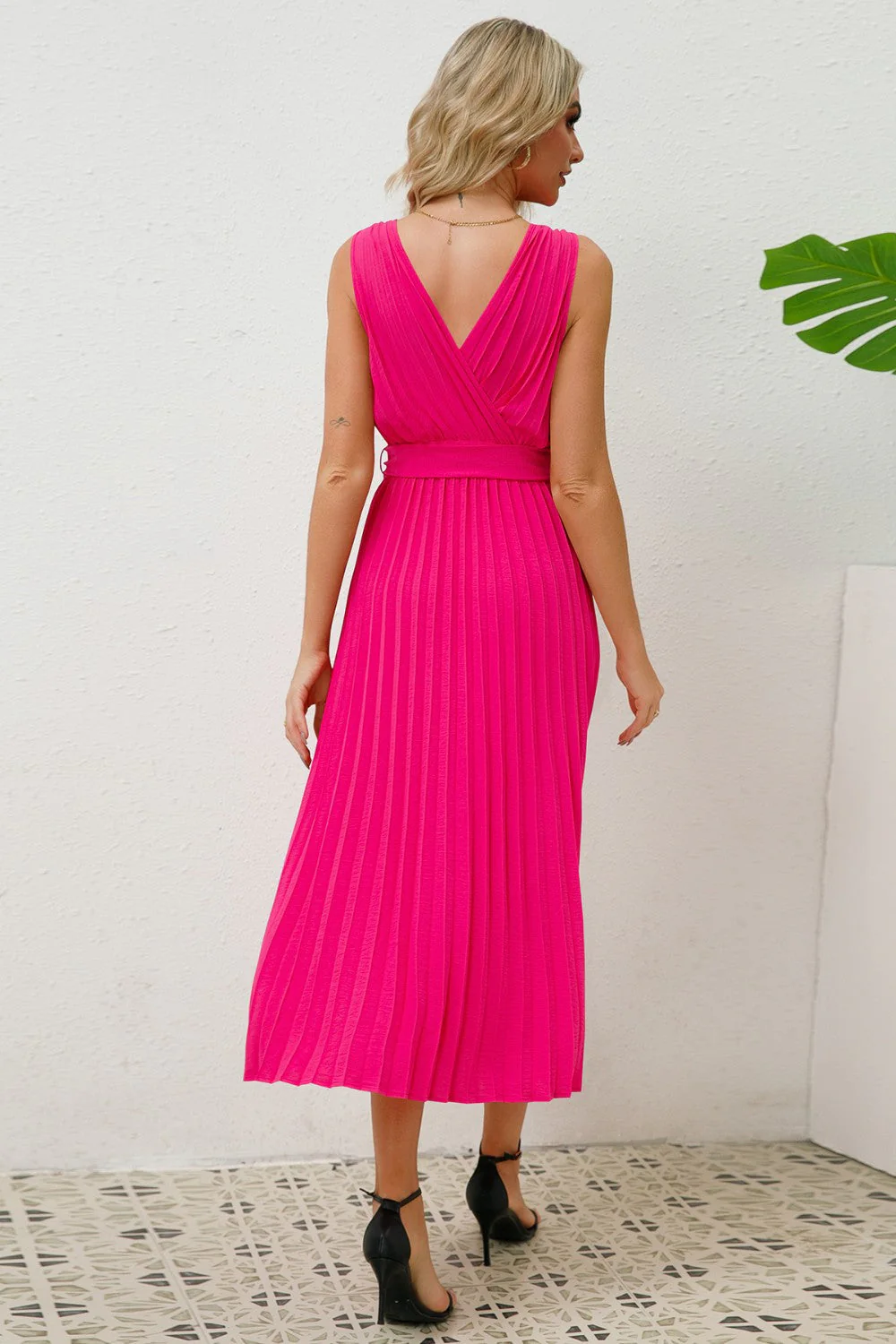 Surplice Sleeveless Midi Pleated Dress - Image 16