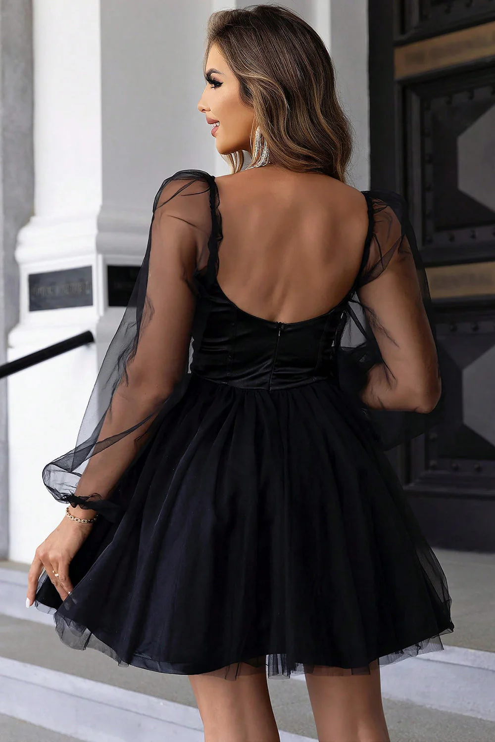 Sweetheart Neck Balloon Sleeve Mini Dress - Image 2
