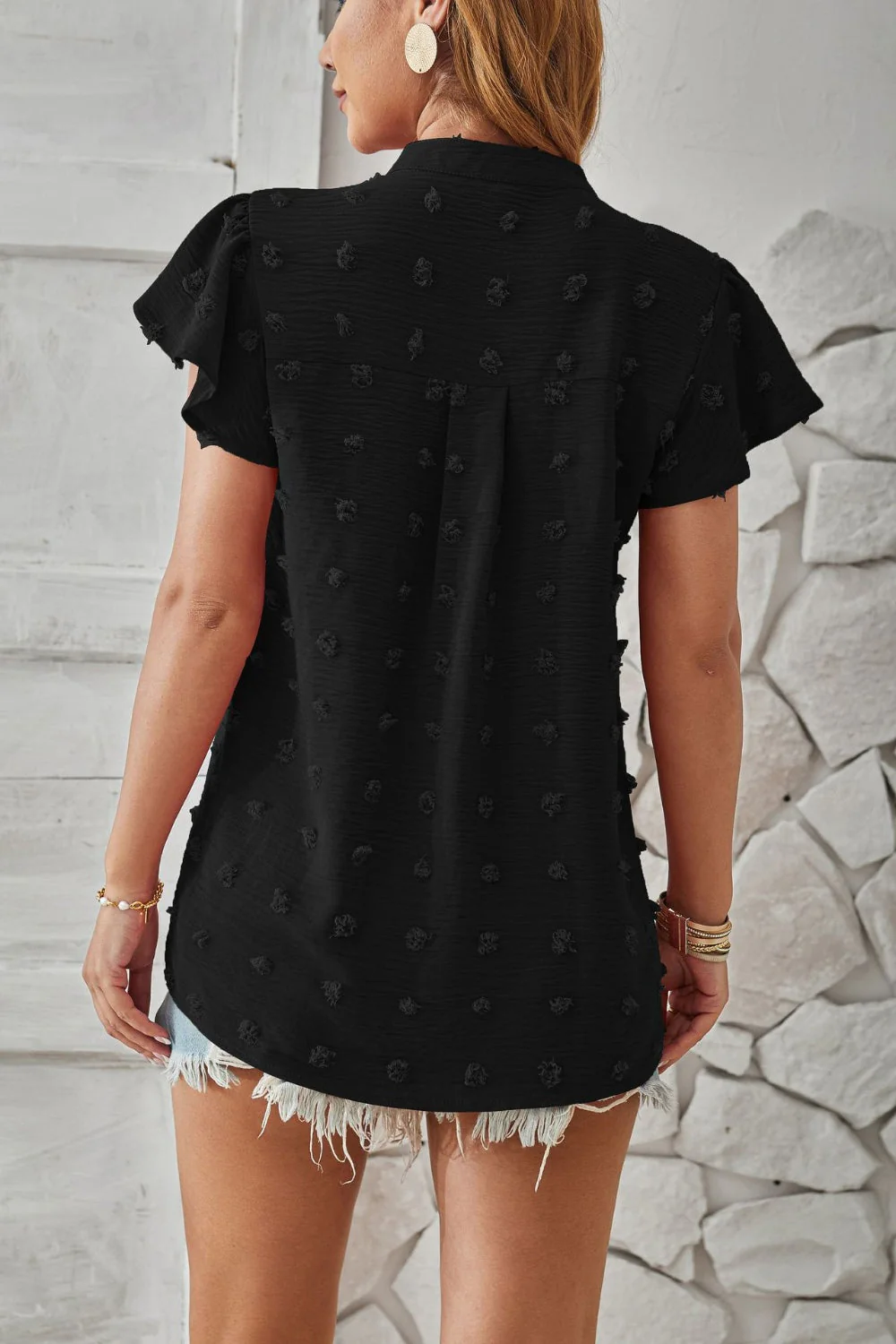 Swiss Dot Notched Cap Sleeve T-Shirt - Image 12