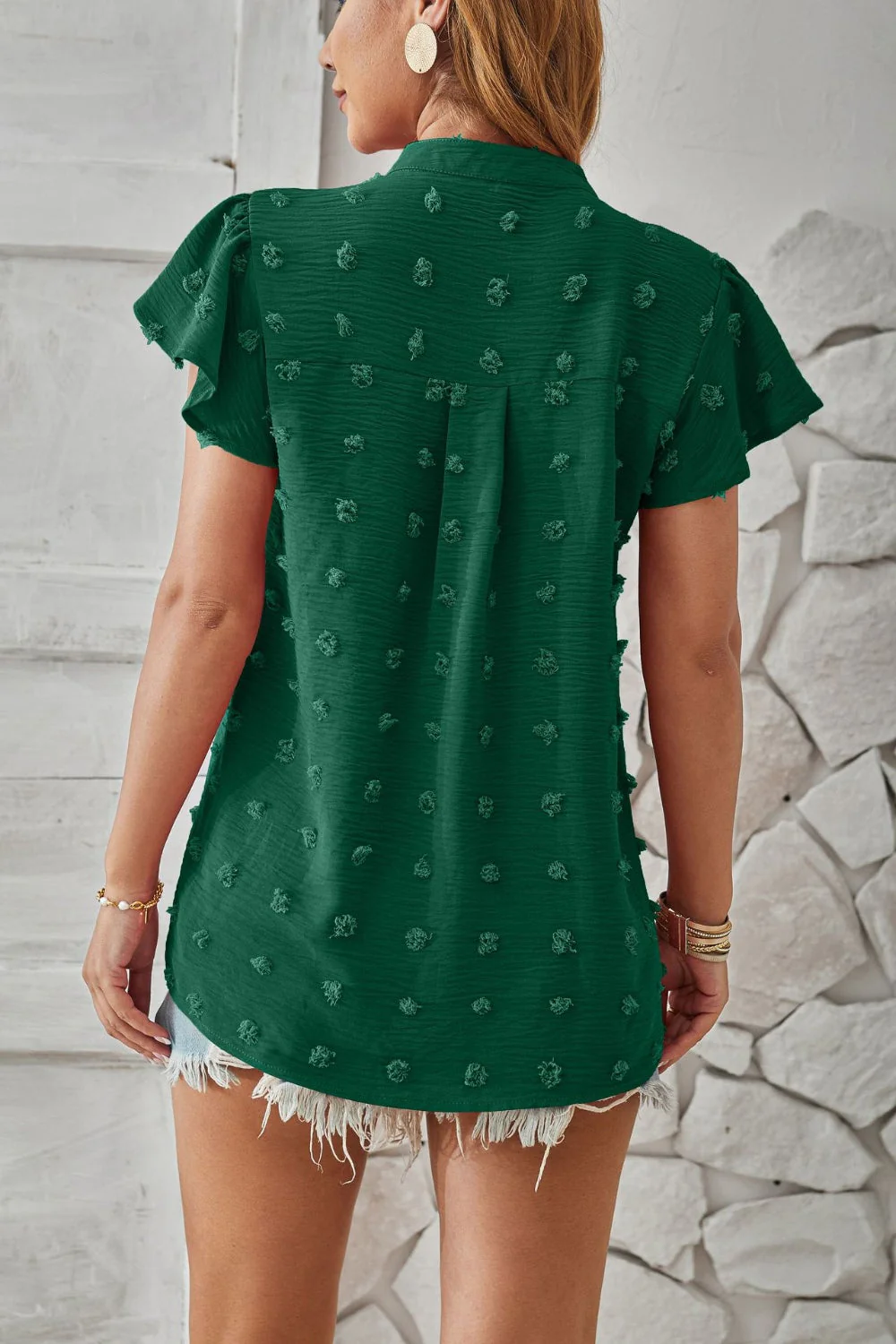 Swiss Dot Notched Cap Sleeve T-Shirt - Image 6