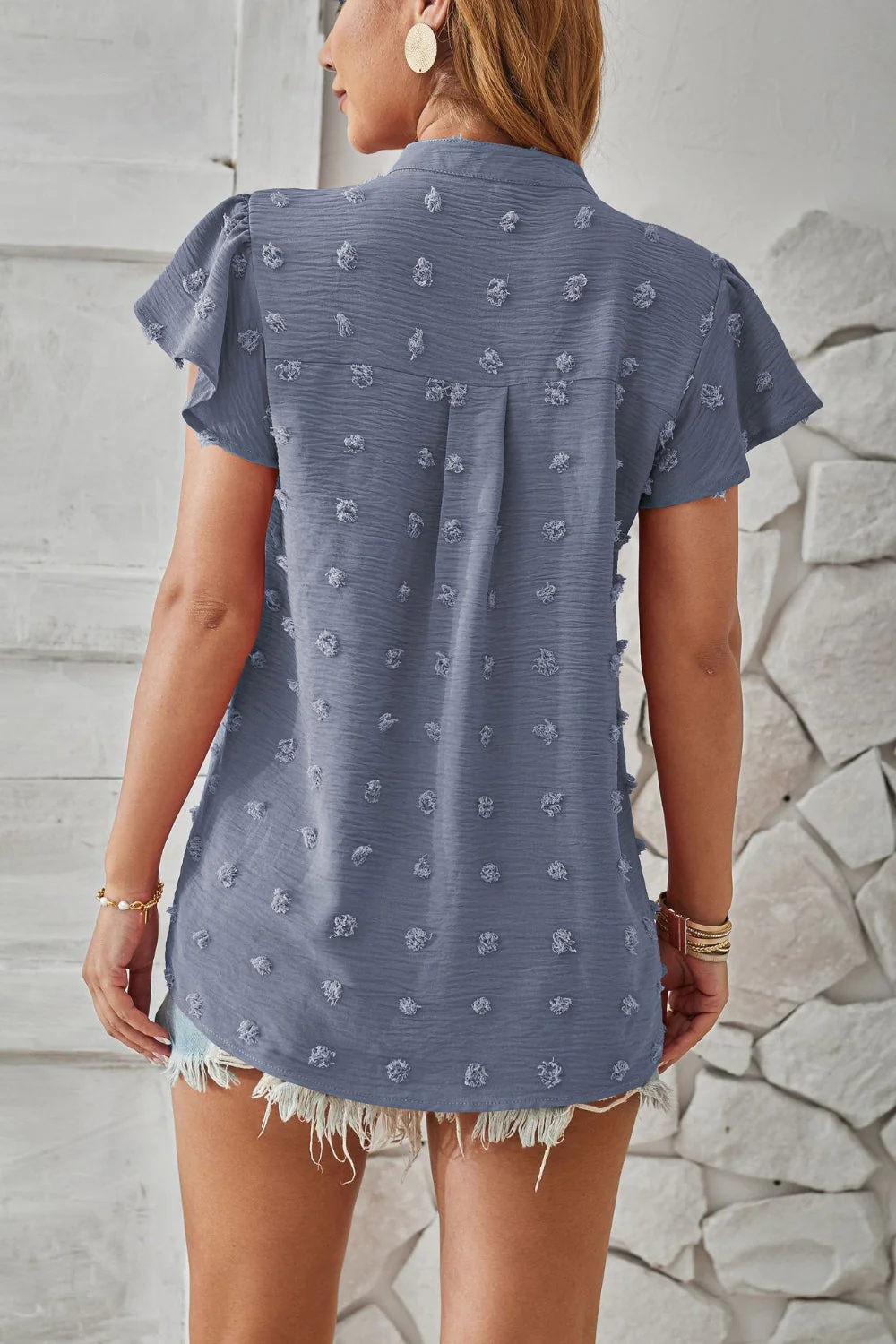 Swiss Dot Notched Cap Sleeve T-Shirt - Image 9