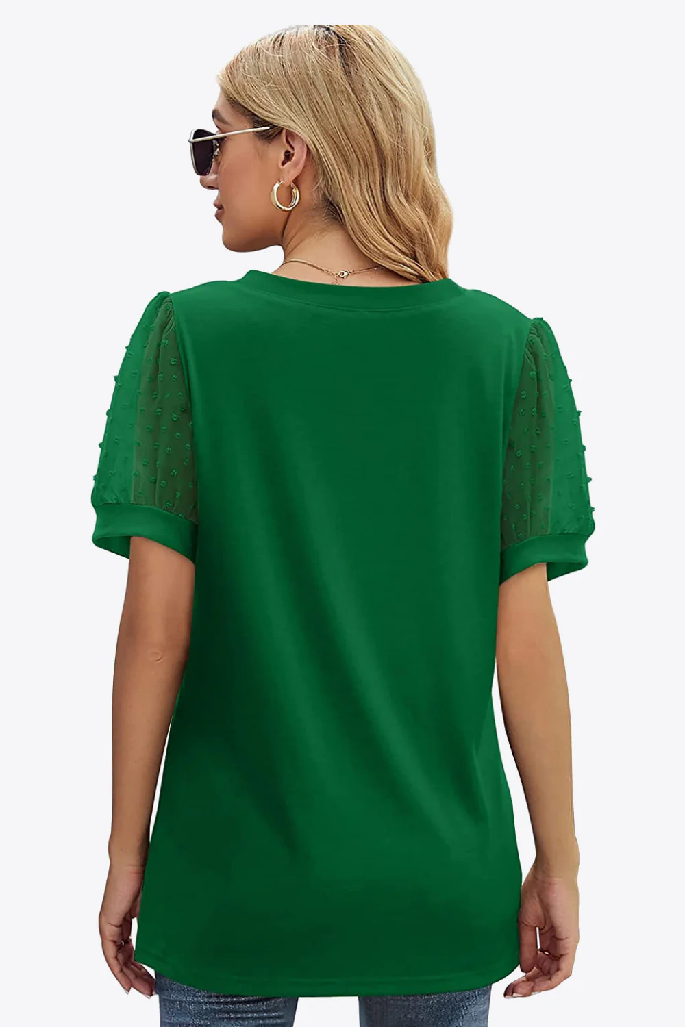 Swiss Dot Puff Sleeve V-Neck Tee - Image 16