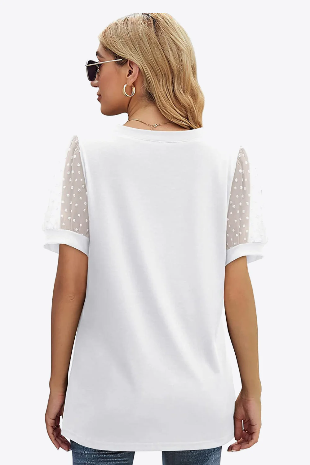 Swiss Dot Puff Sleeve V-Neck Tee - Image 20
