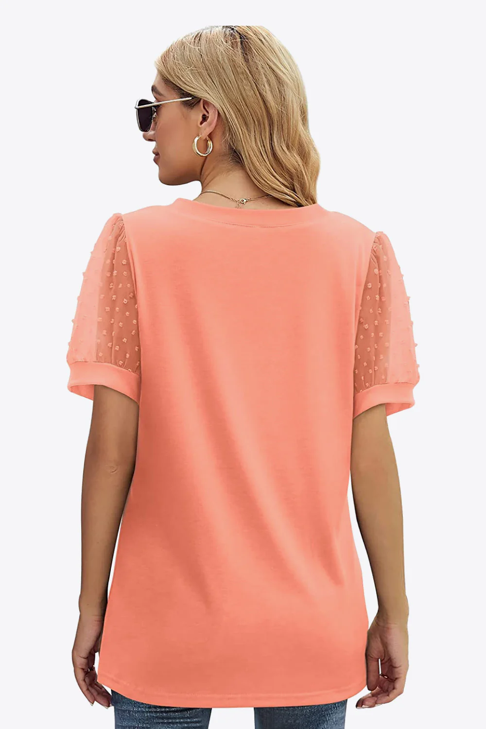 Swiss Dot Puff Sleeve V-Neck Tee - Image 24