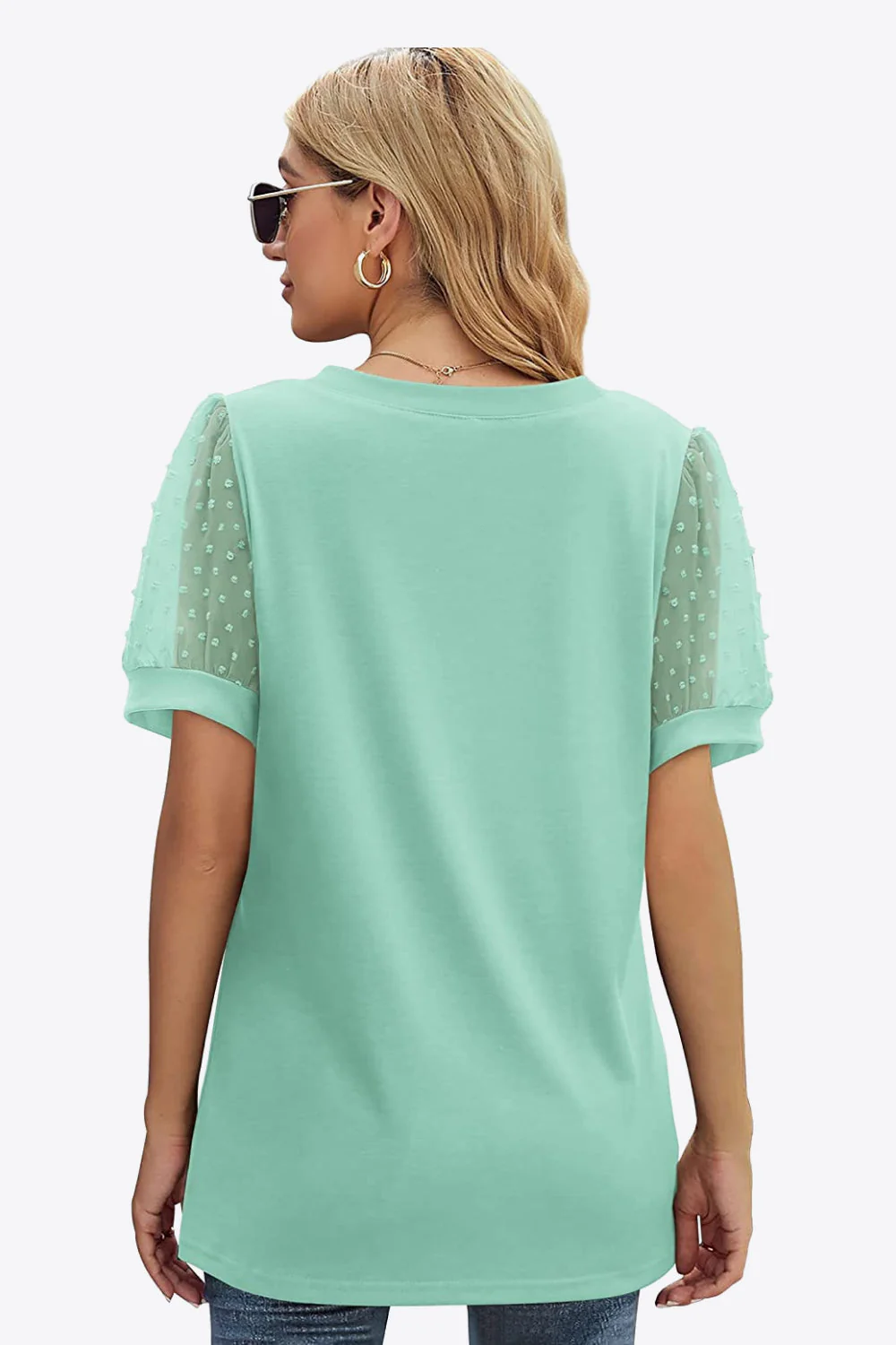 Swiss Dot Puff Sleeve V-Neck Tee - Image 28
