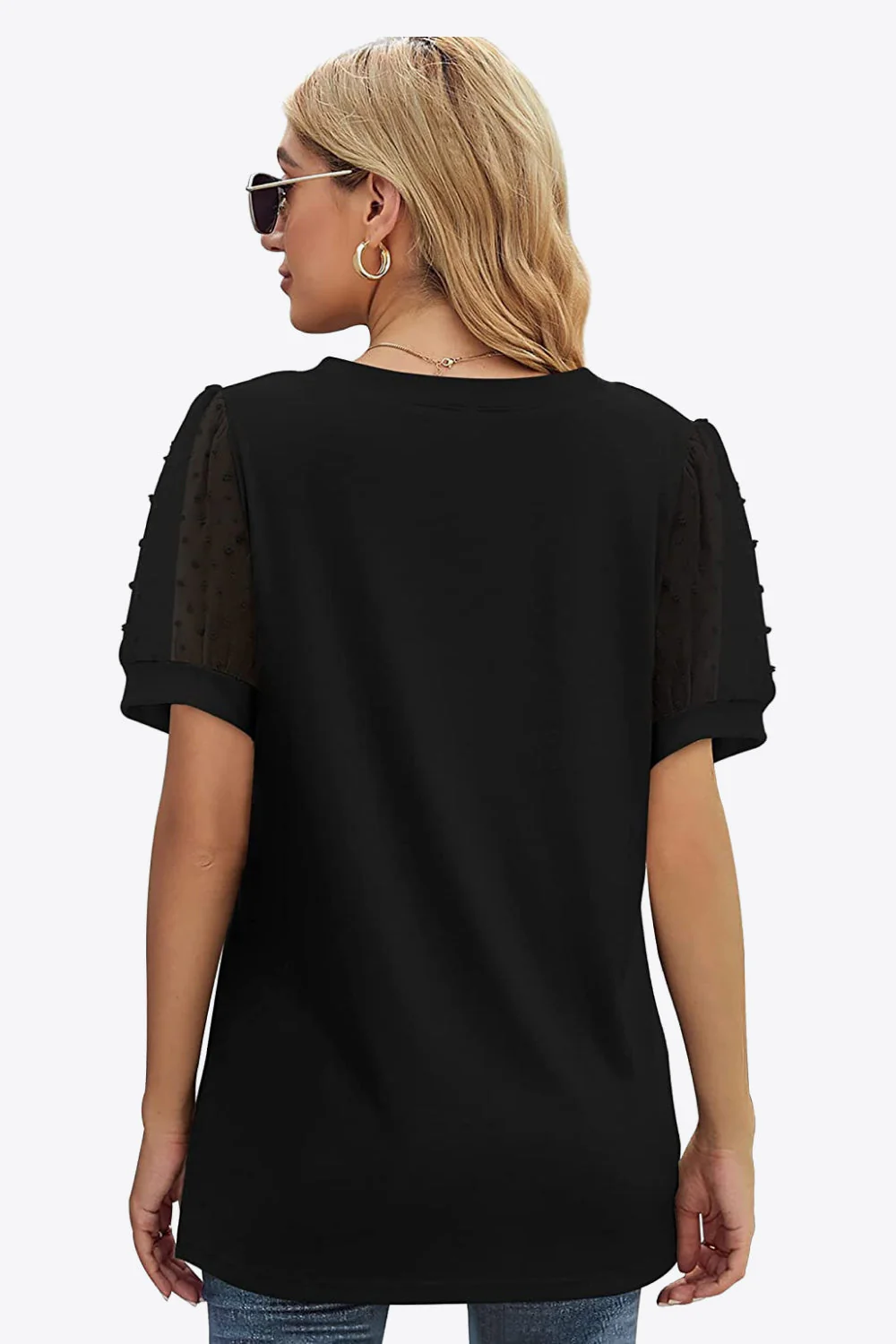 Swiss Dot Puff Sleeve V-Neck Tee - Image 8