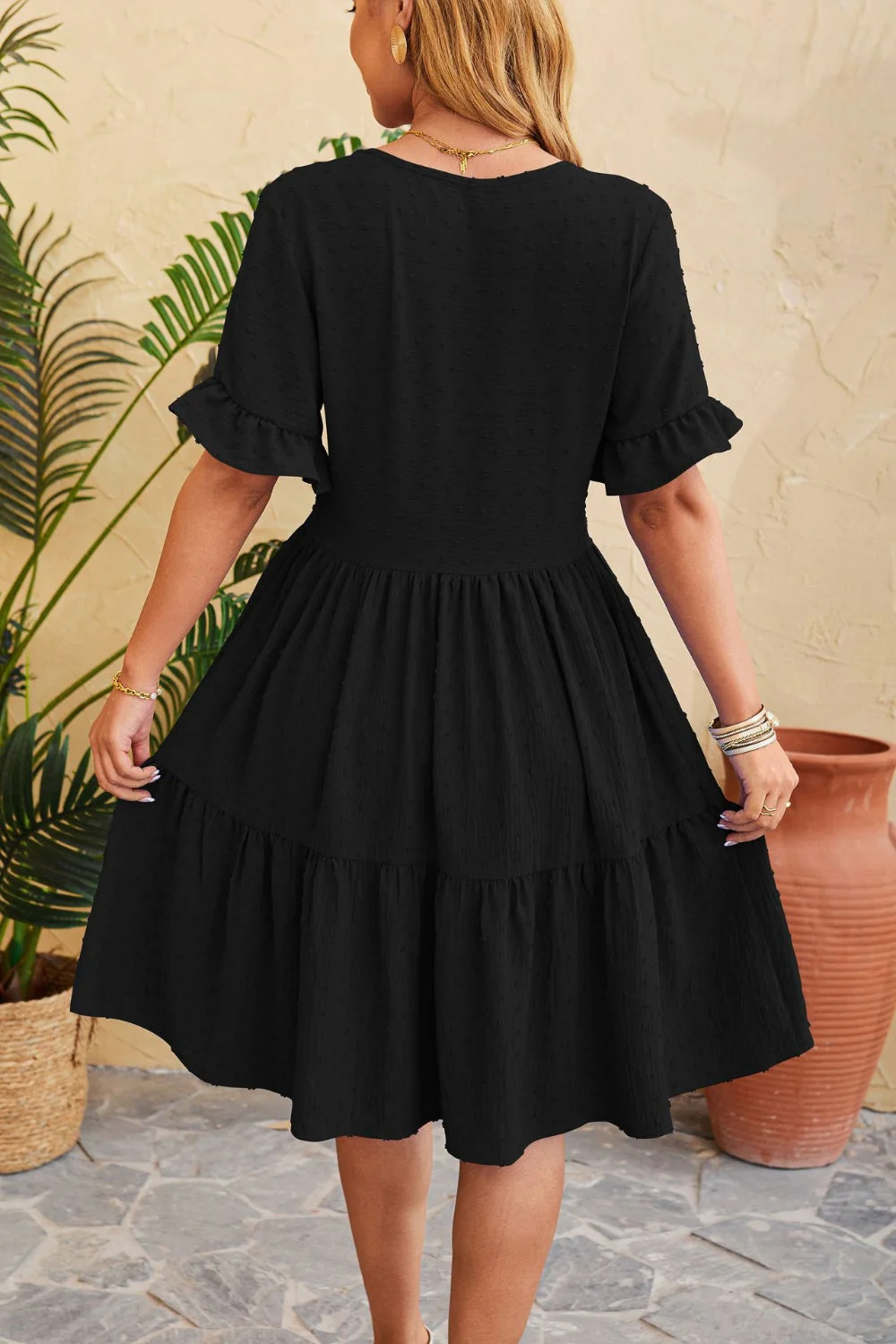 Swiss Dot Ruffled V-Neck Tiered Dress - Image 12