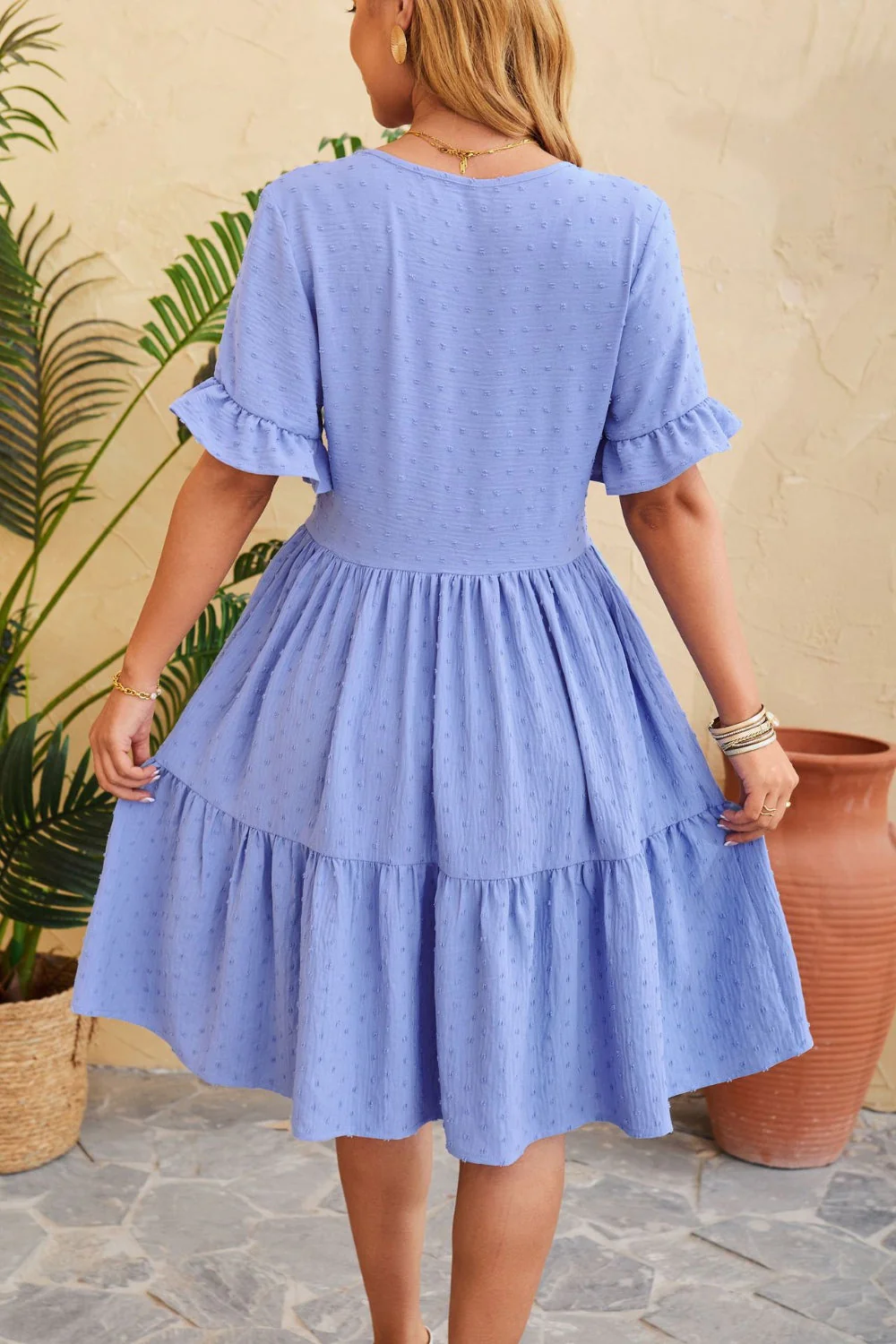 Swiss Dot Ruffled V-Neck Tiered Dress - Image 6