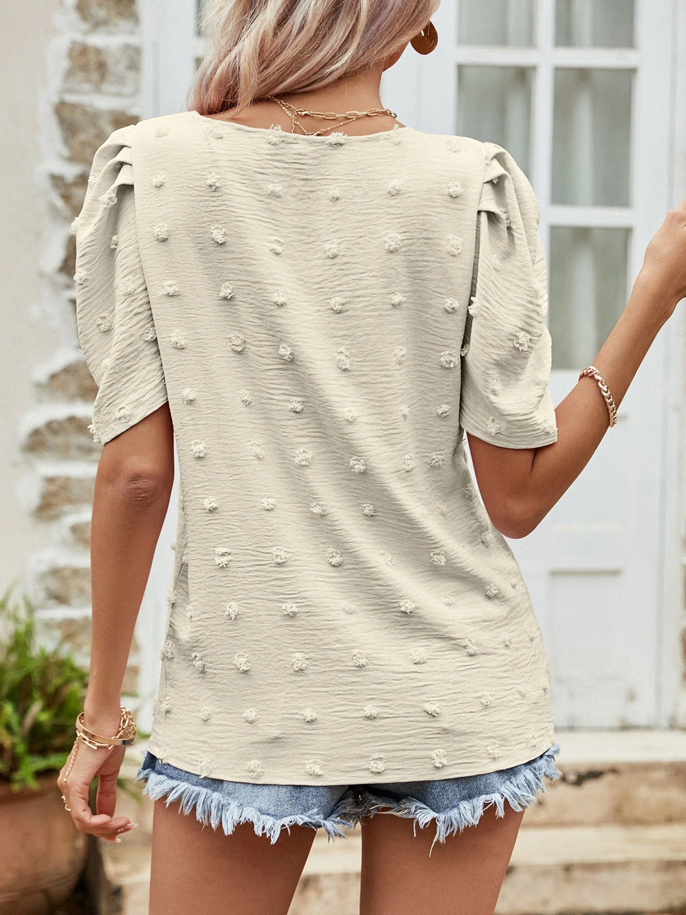 Swiss Dot Short Puff Sleeve Top - Image 6