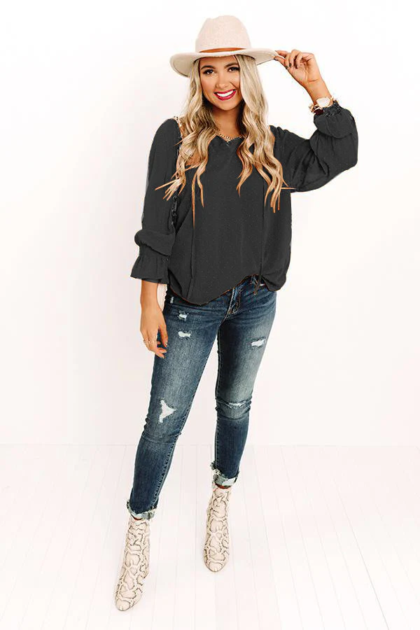Swiss Dot Tie Neck Flounce Sleeve Blouse - Image 10