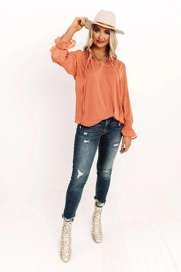 Swiss Dot Tie Neck Flounce Sleeve Blouse - Image 4