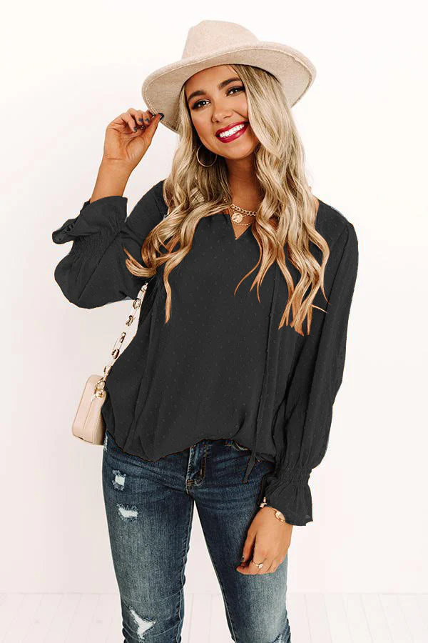 Swiss Dot Tie Neck Flounce Sleeve Blouse - Image 6