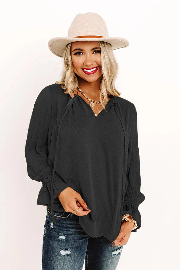 Swiss Dot Tie Neck Flounce Sleeve Blouse - Image 7