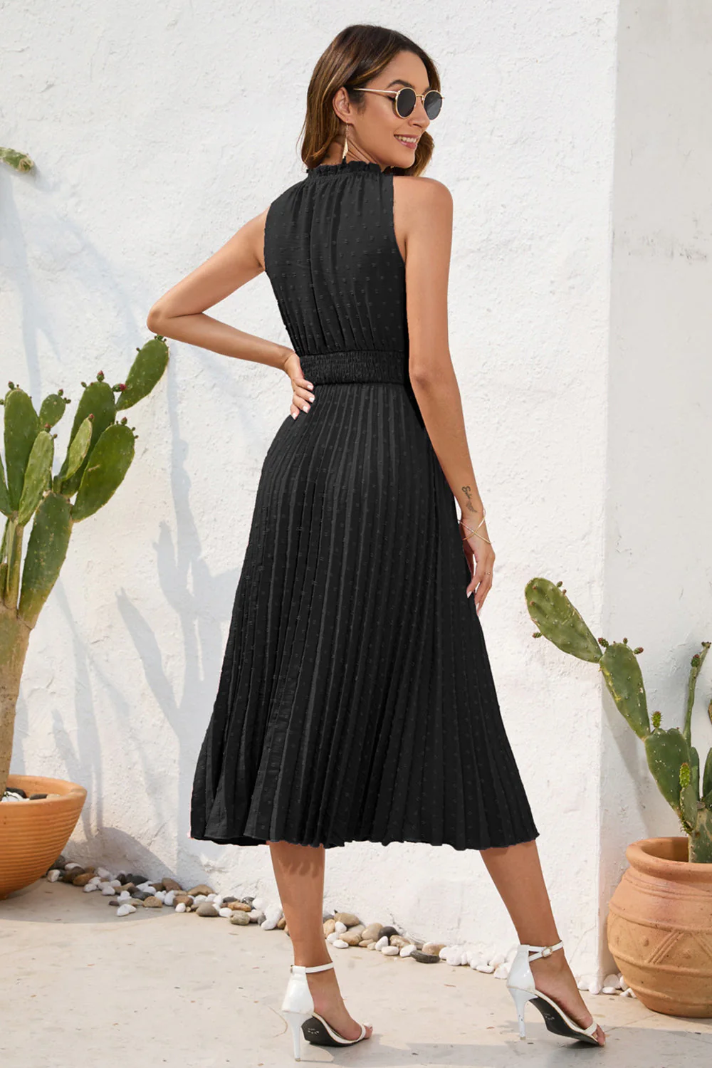 Swiss Dot Tie Neck Sleeveless Dress - Image 10
