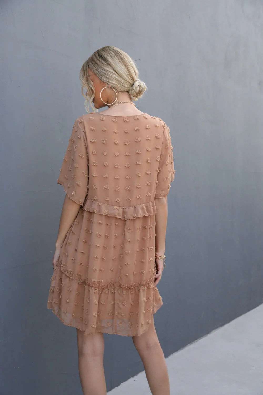 Swiss Dot V-Neck Flutter Sleeve Mini Dress - Image 2