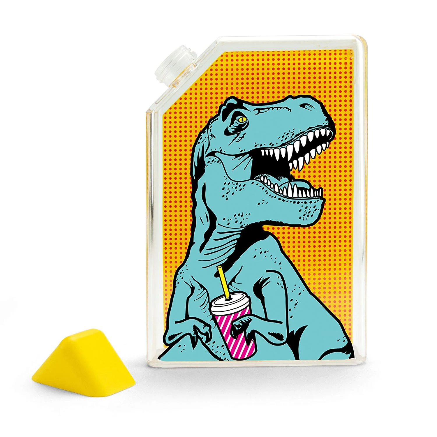 T-Rex Flask Style Pop Art Water Bottle | Flat Profile Fits in Handbag | BPA Free and Dishwasher Safe by The Bullish Store - Image 2
