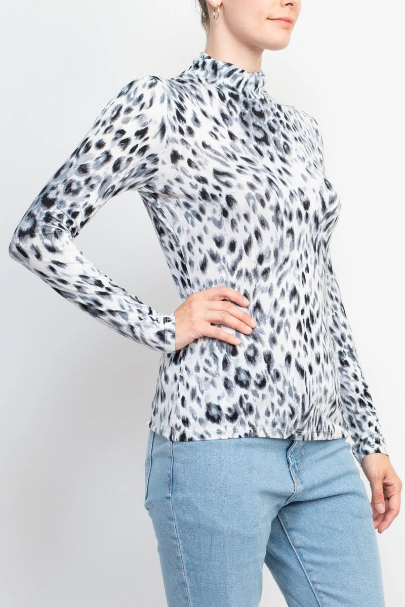 T Tahari High Neck Long Sleeve Animal Print Knit Top by Curated Brands - Image 2