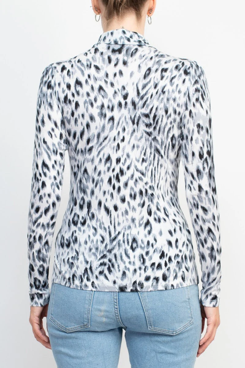 T Tahari High Neck Long Sleeve Animal Print Knit Top by Curated Brands - Image 3