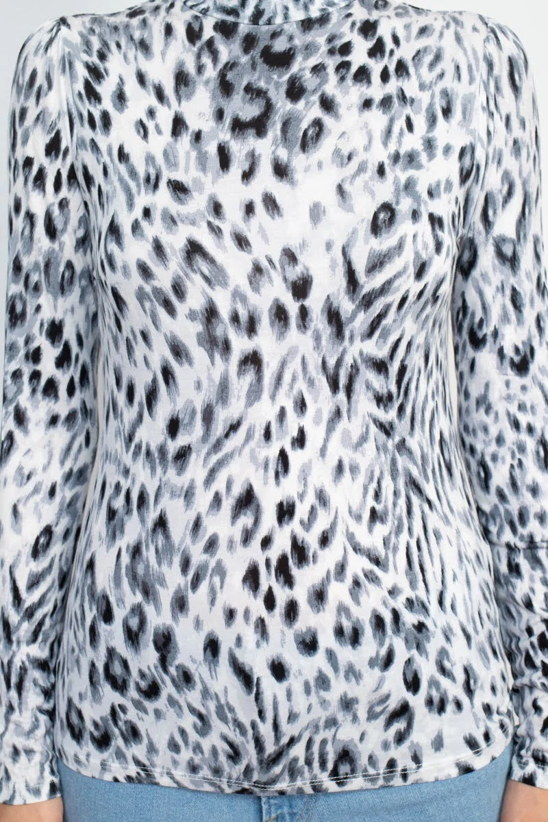 T Tahari High Neck Long Sleeve Animal Print Knit Top by Curated Brands - Image 4