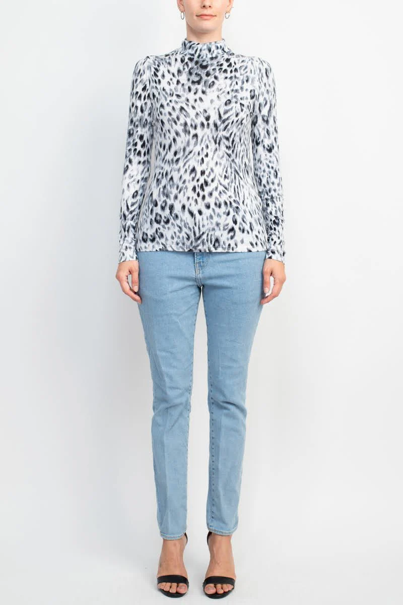 T Tahari High Neck Long Sleeve Animal Print Knit Top by Curated Brands - Image 5