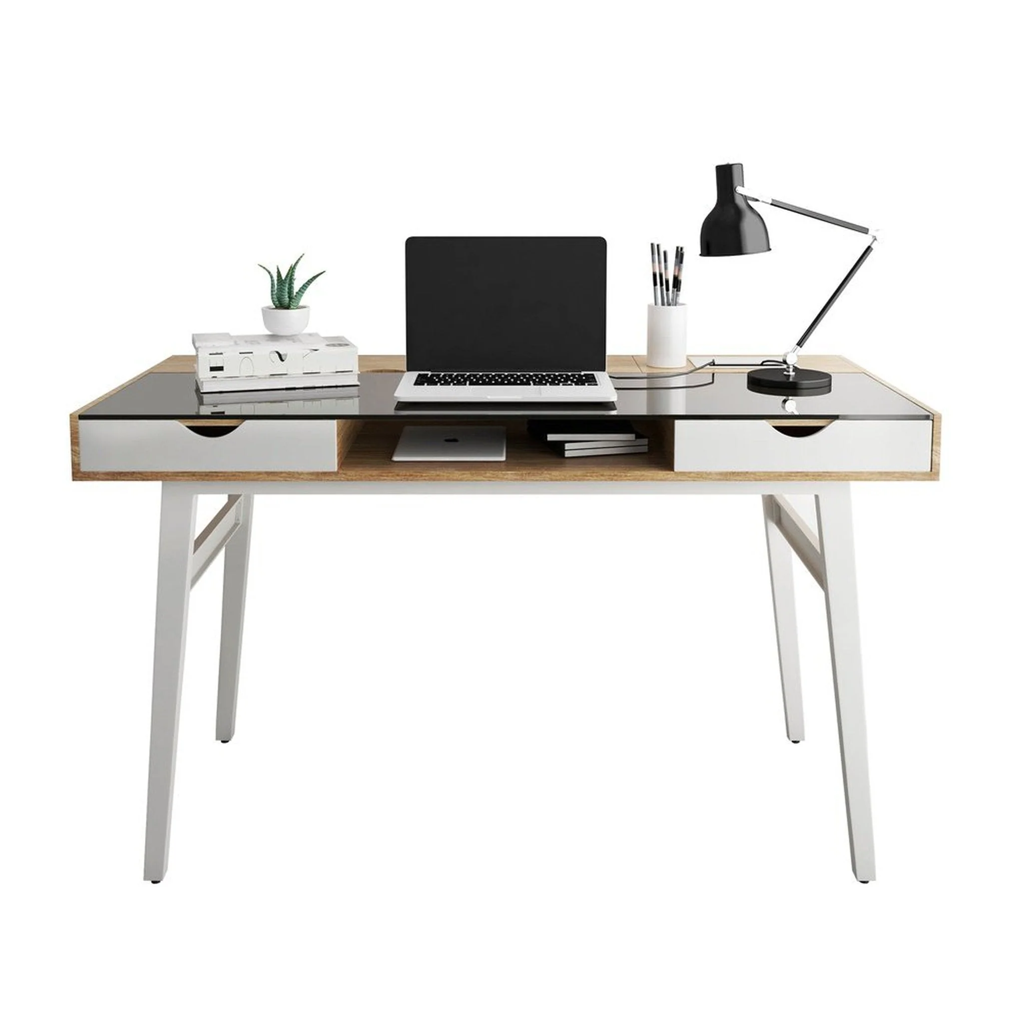 Techni Mobili Compact Computer Desk with Multiple Storage, Walnut by Level Up Desks - Image 2