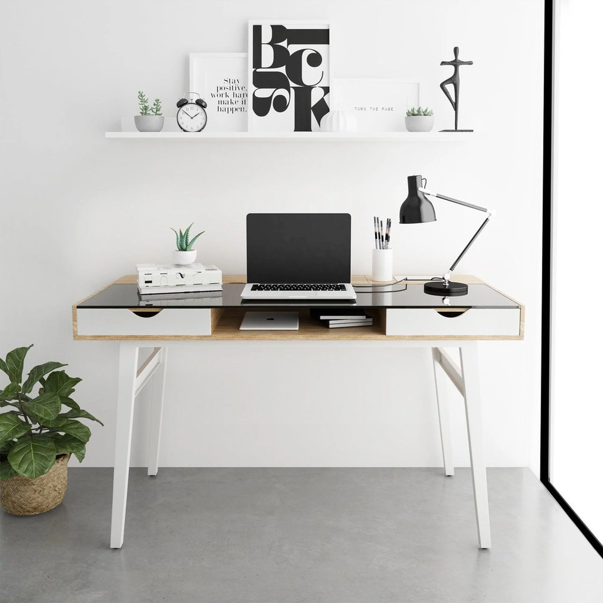 Techni Mobili Compact Computer Desk with Multiple Storage, Walnut by Level Up Desks - Image 4