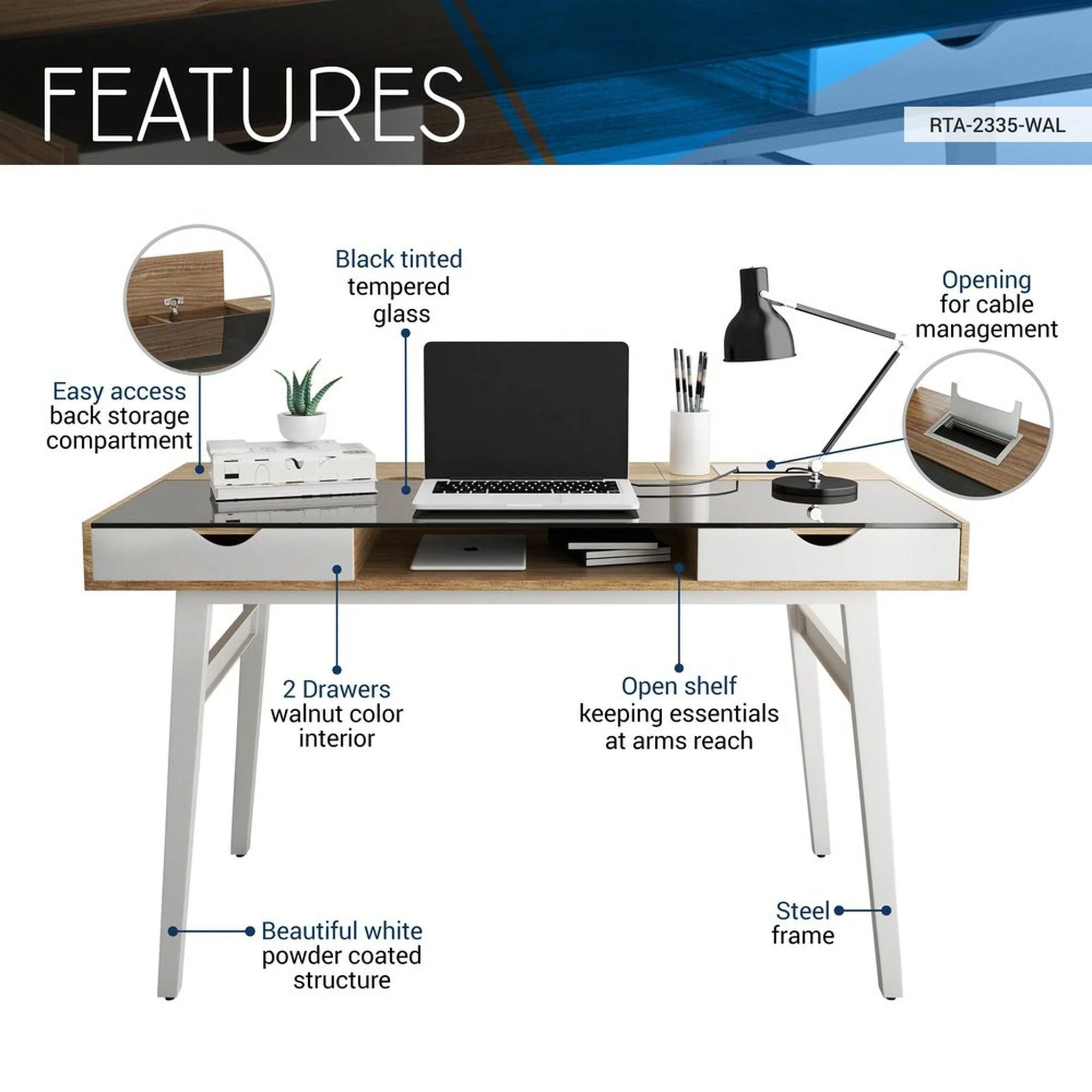 Techni Mobili Compact Computer Desk with Multiple Storage, Walnut by Level Up Desks - Image 5