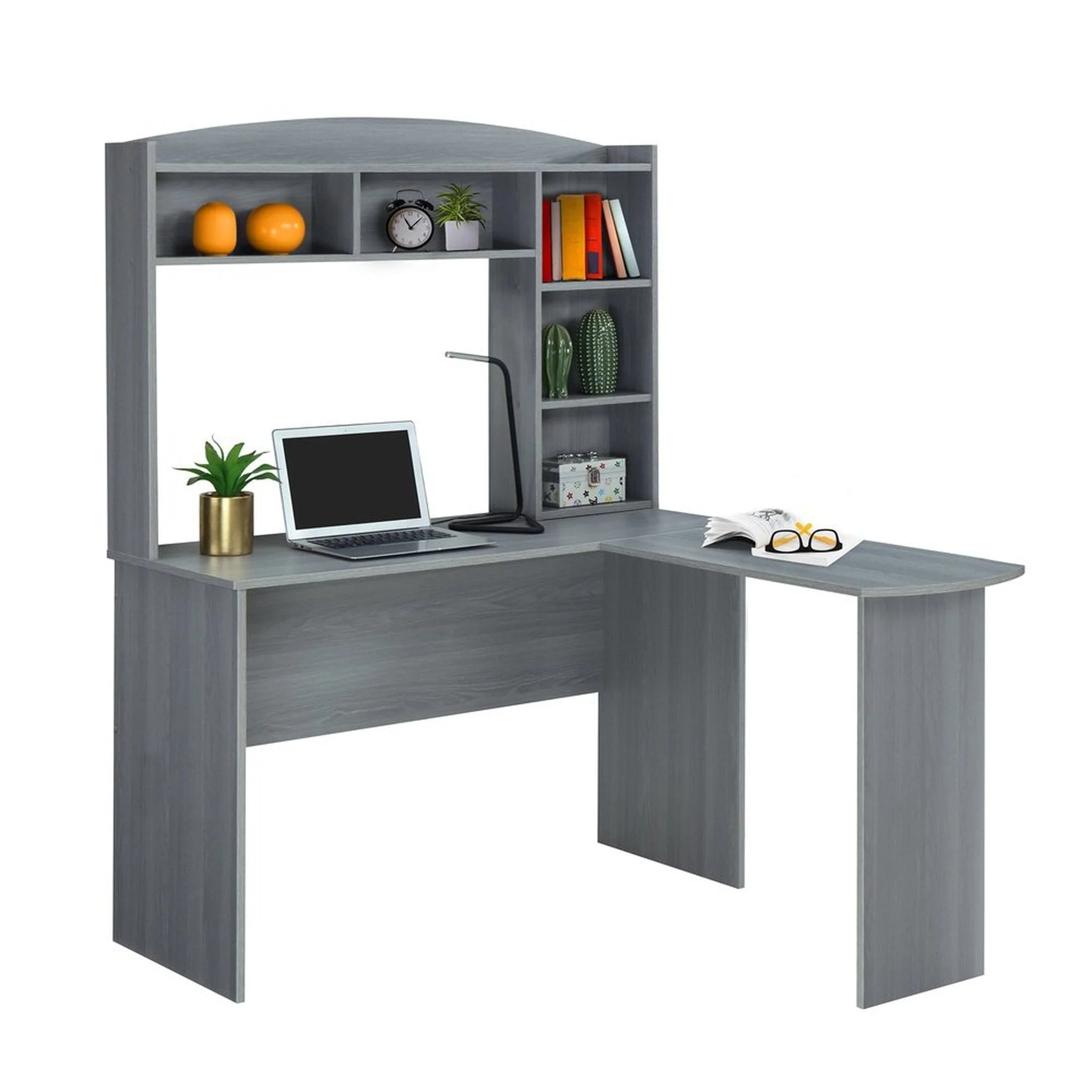 Techni Mobili Modern L-Shaped Desk with Hutch, Grey by Level Up Desks - Image 3