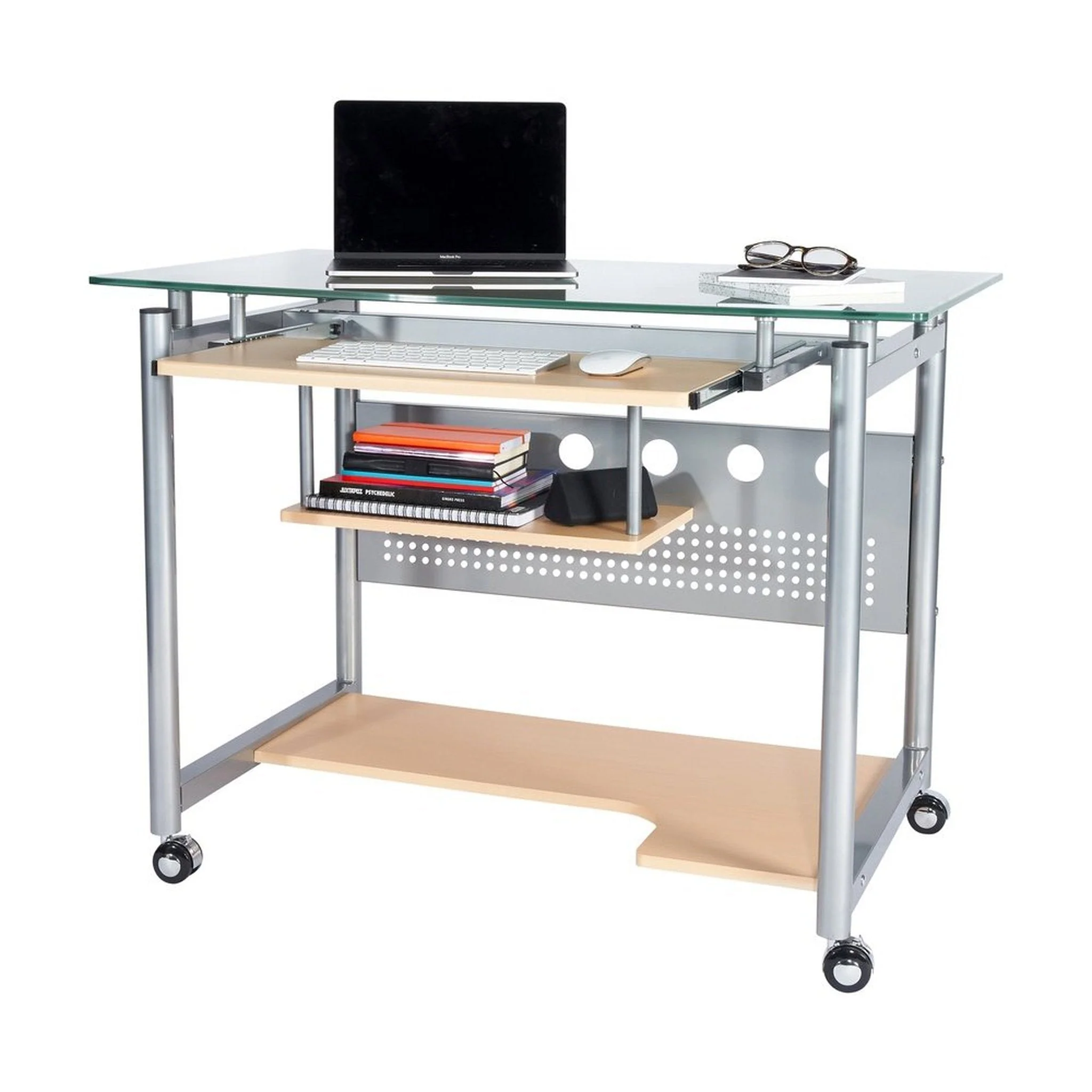 Techni Mobili Rolling Computer Desk, Glass and Silver by Level Up Desks - Image 3