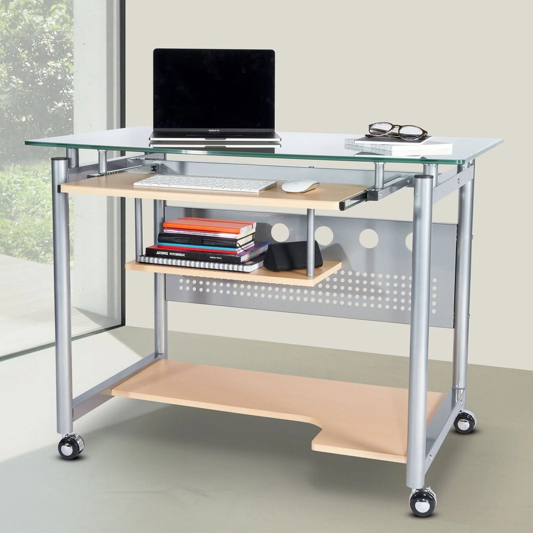 Techni Mobili Rolling Computer Desk, Glass and Silver by Level Up Desks - Image 5