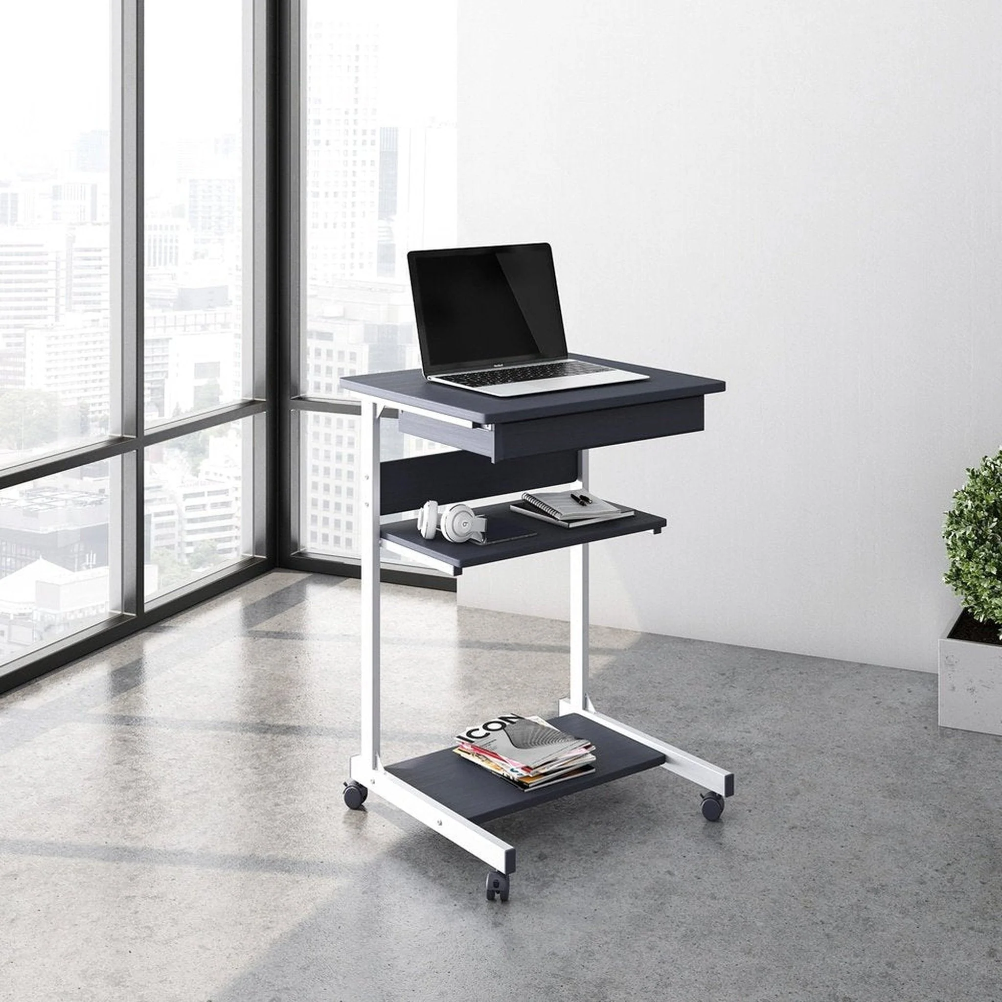 Techni Mobili Rolling Laptop Cart with Storage, Graphite by Level Up Desks - Image 5