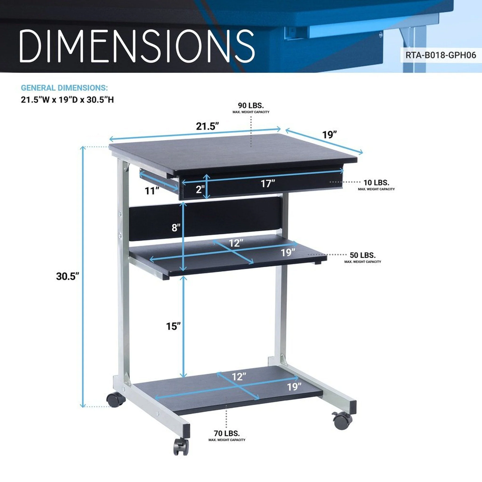 Techni Mobili Rolling Laptop Cart with Storage, Graphite by Level Up Desks - Image 7