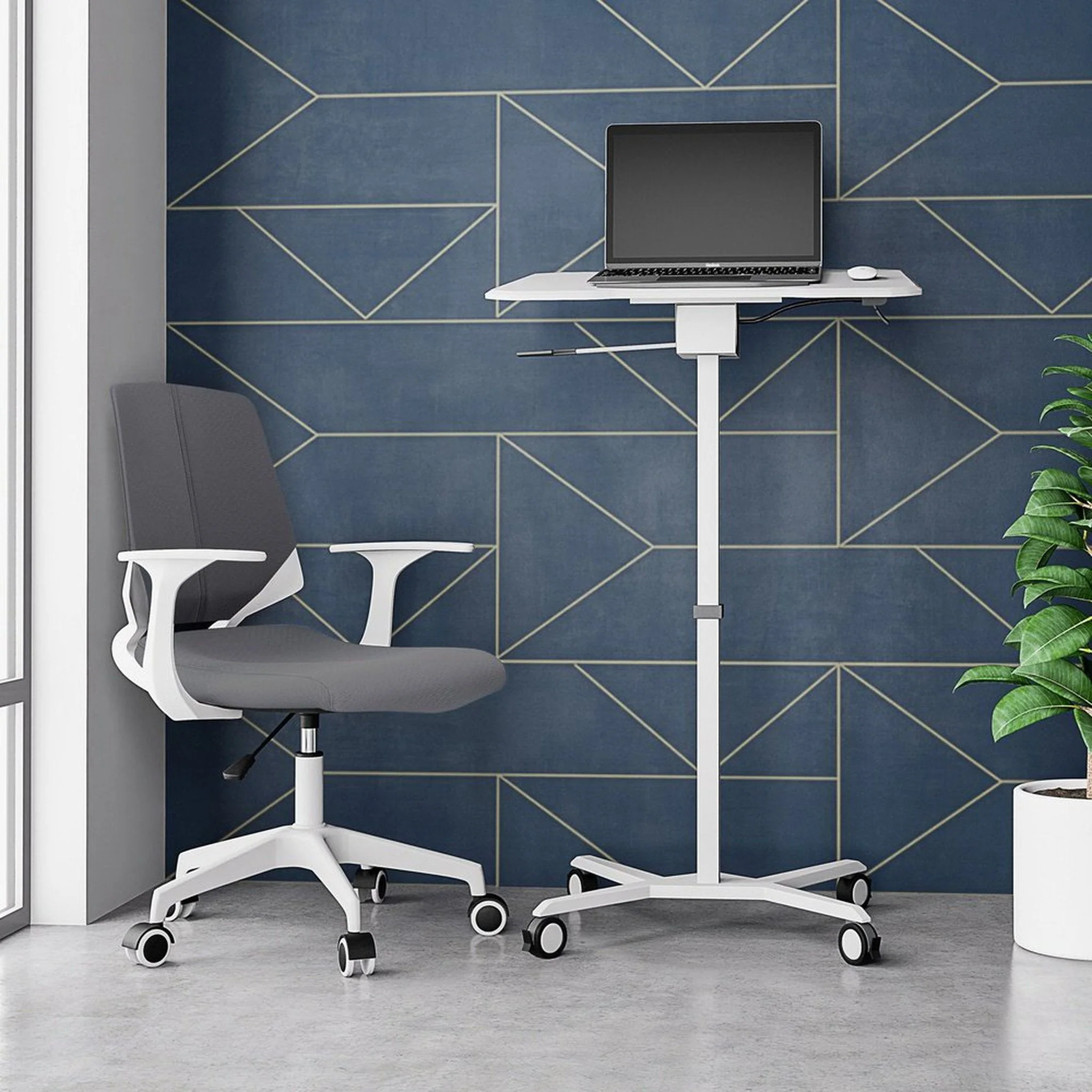 Techni Mobili White Sit to Stand Mobile Laptop Computer Stand with Height Adjustable and Tiltable Tabletop by Level Up Desks - Image 18