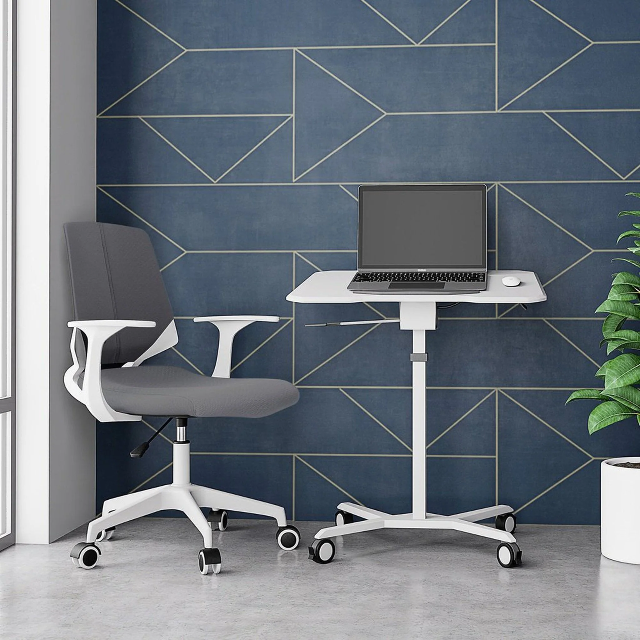Techni Mobili White Sit to Stand Mobile Laptop Computer Stand with Height Adjustable and Tiltable Tabletop by Level Up Desks - Image 5
