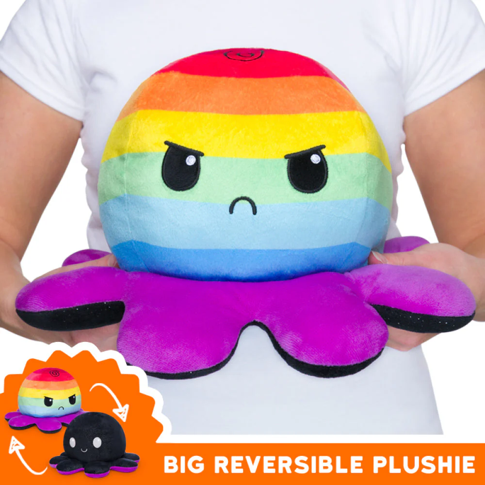 TeeTurtle Big Reversible Octopus: Black Sparkle/Rainbow Stripes (Big) - Image 2